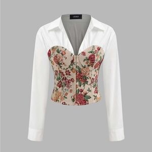 Cider | Floral Corset Long Sleeve Blouse